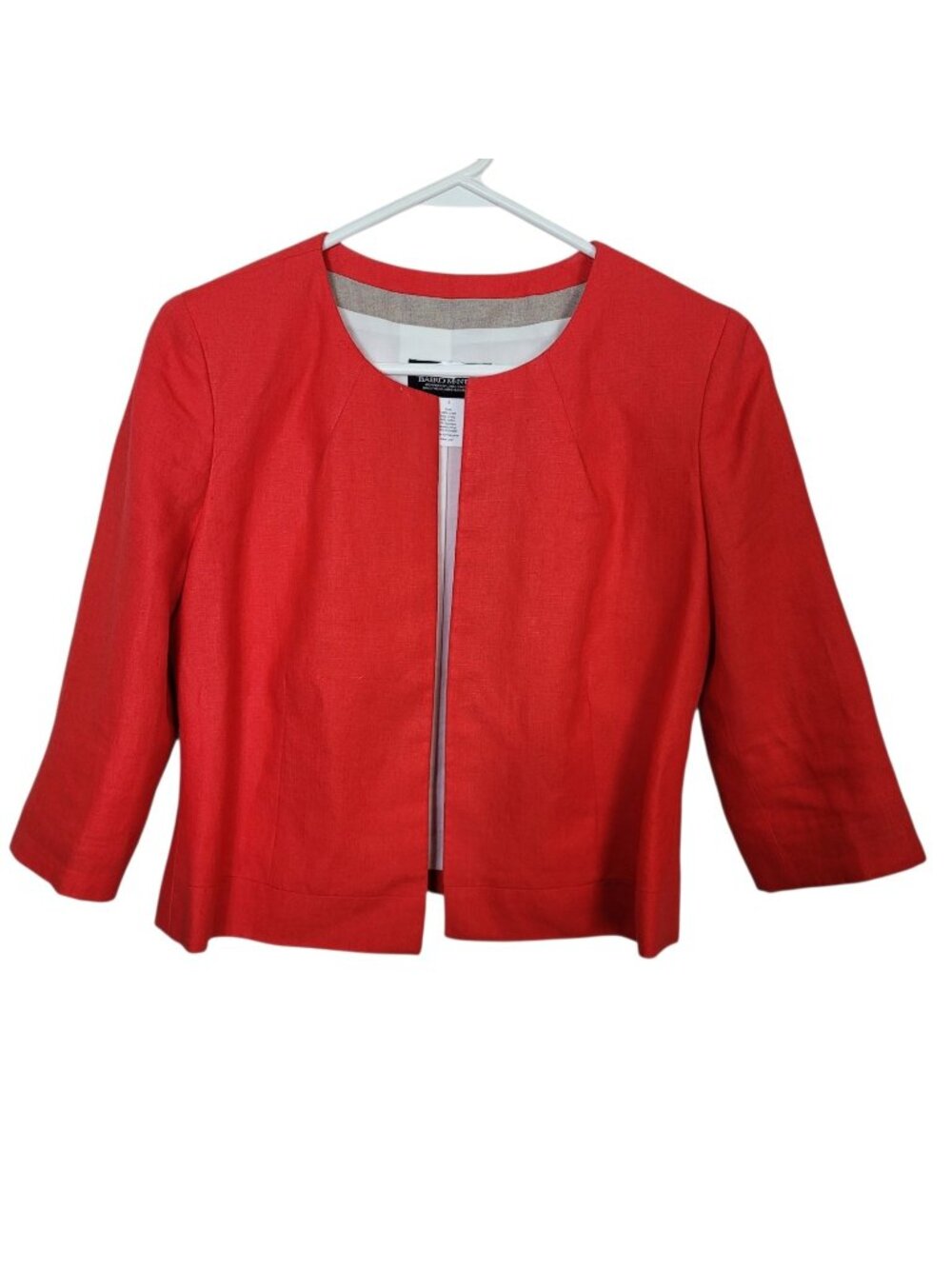 J Crew Baird McNutt Jacket Womens Size 2 Red Linen Open Short Casual 3/4 Sleeve